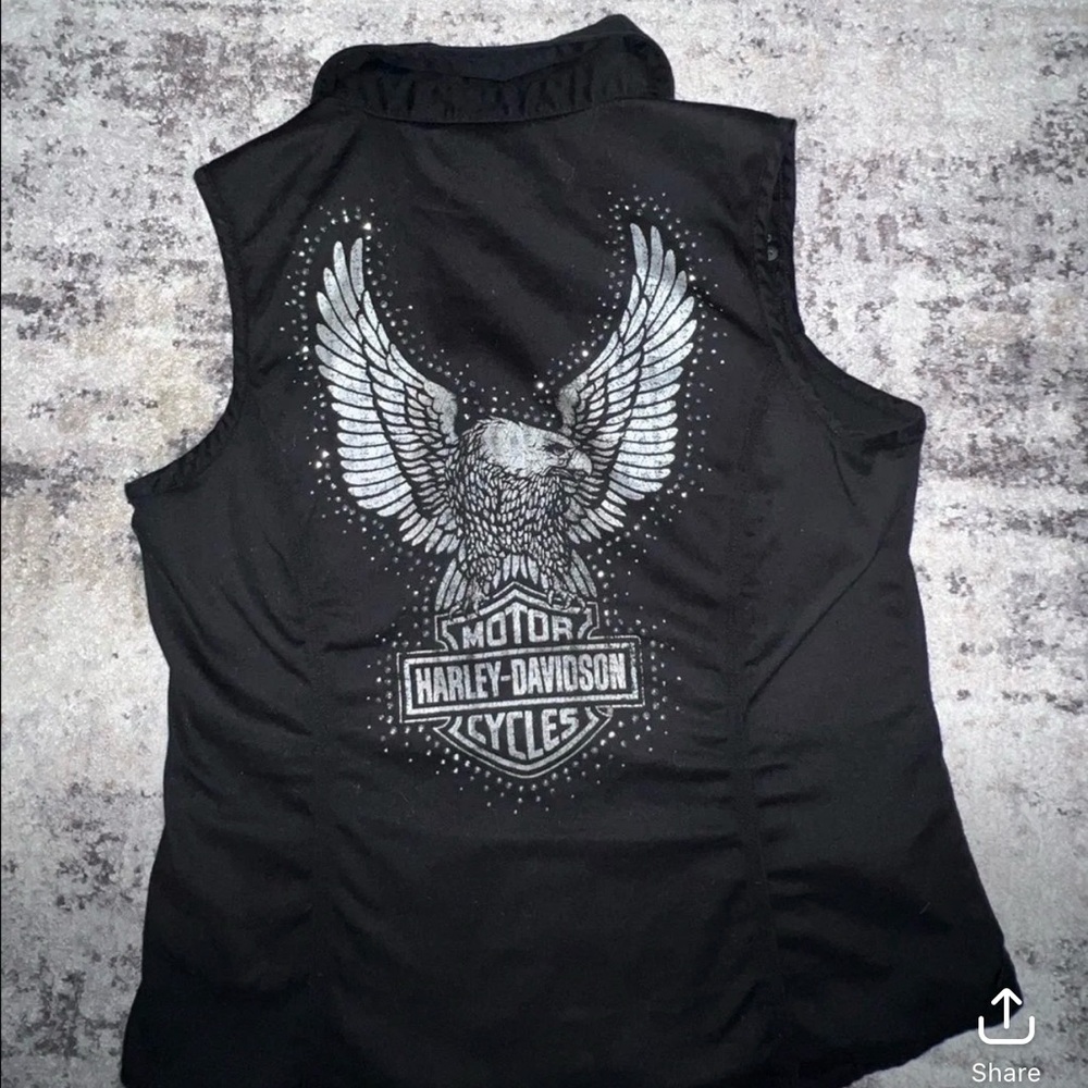 Harley Davidson Black Sleeveless Zip-Up Vest - Picture 2 of 2